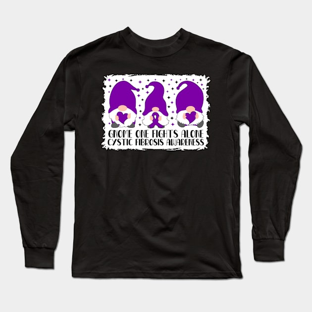 Gnome One Fights Alone Cystic Fibrosis Awareness Long Sleeve T-Shirt by Geek-Down-Apparel